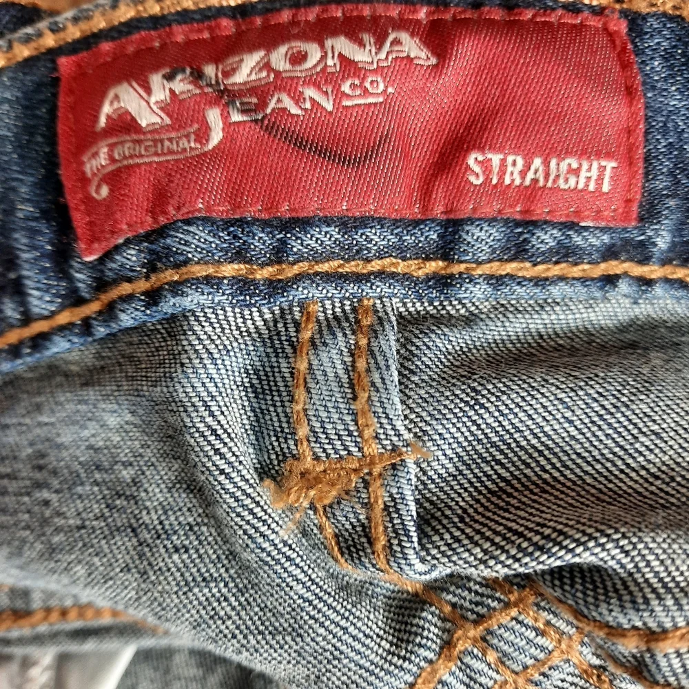 Arizona Jean Co Boys Patchy Jeans Size 16 Regular Straight Flex Denim Dark Wash